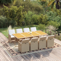 9-Delige Tuinset Met Kussens Poly Rattan Beige En Crèmewit