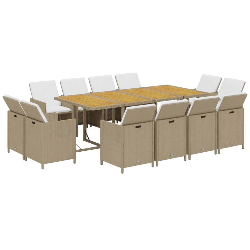 13-Delige Tuinset Met Kussens Poly Rattan Beige En Crèmewit
