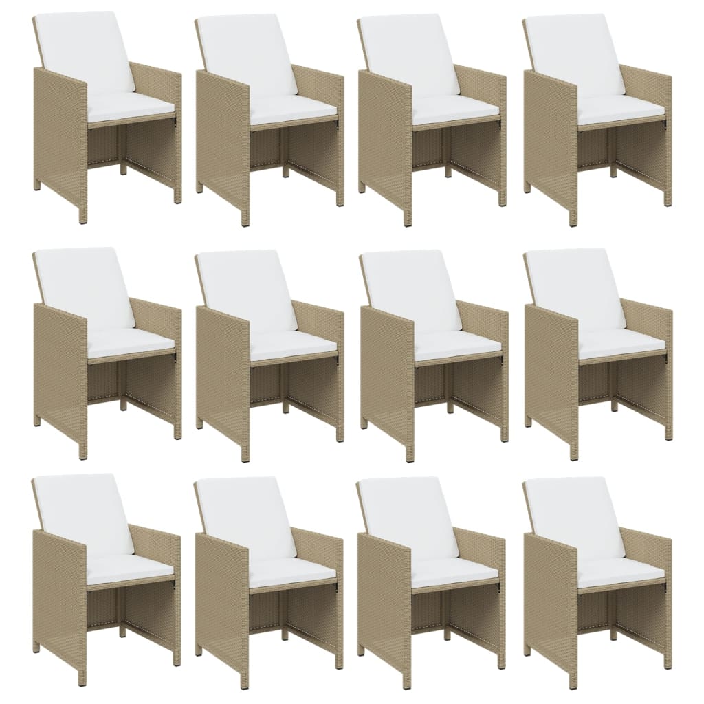 13-Delige Tuinset Met Kussens Poly Rattan Beige En Crèmewit