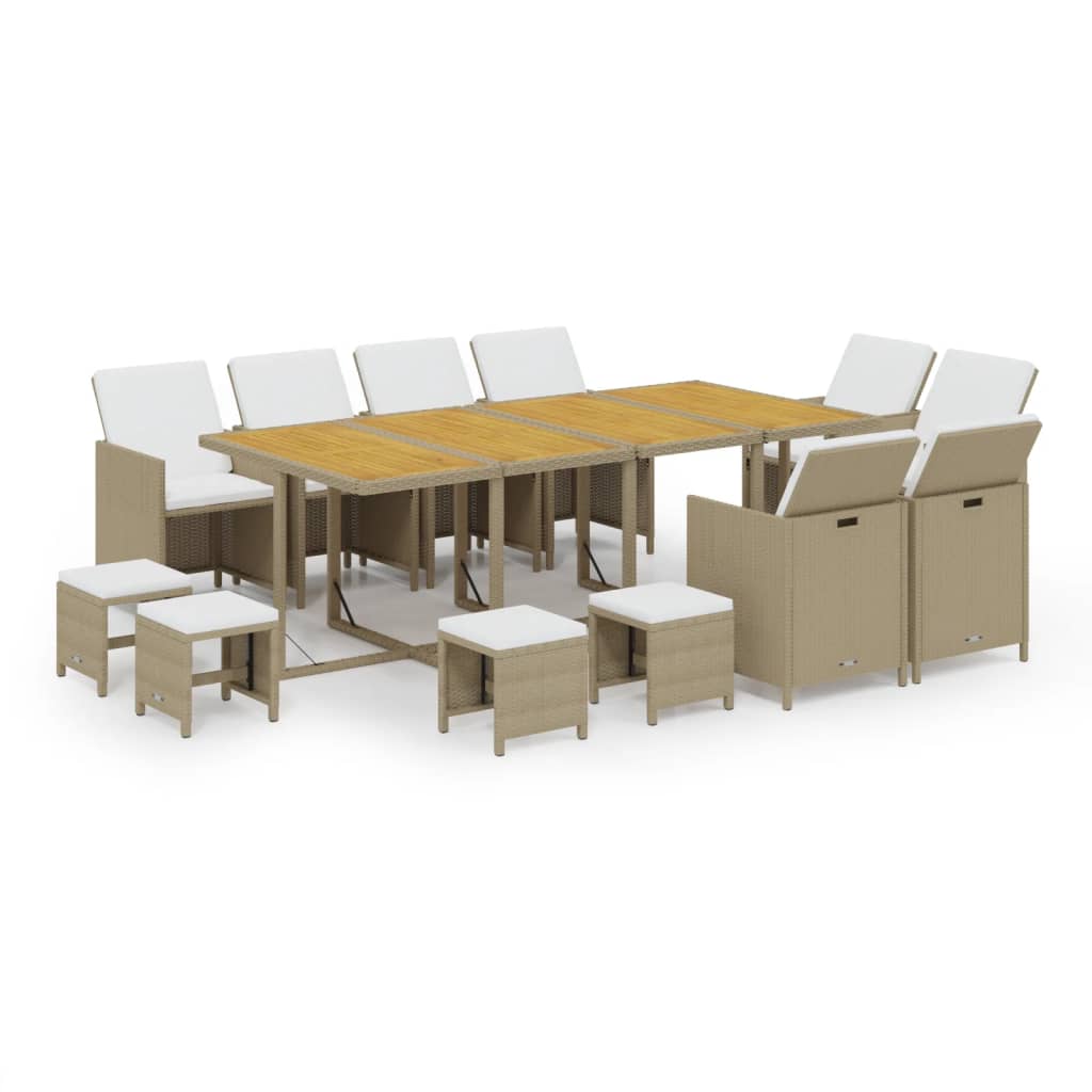 13-Delige Tuinset Met Kussens Poly Rattan Beige En Crèmewit