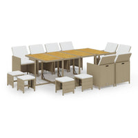 13-Delige Tuinset Met Kussens Poly Rattan Beige En Crèmewit