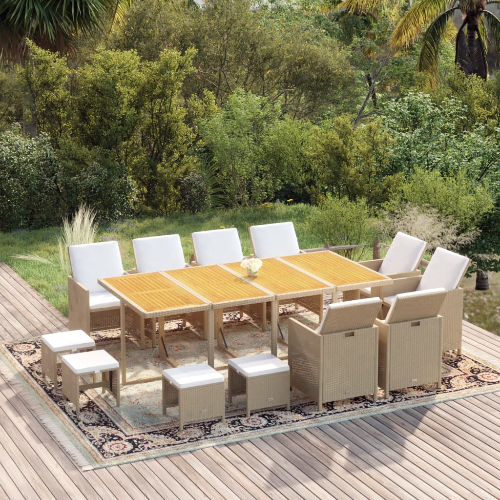 13-Delige Tuinset Met Kussens Poly Rattan Beige En Crèmewit