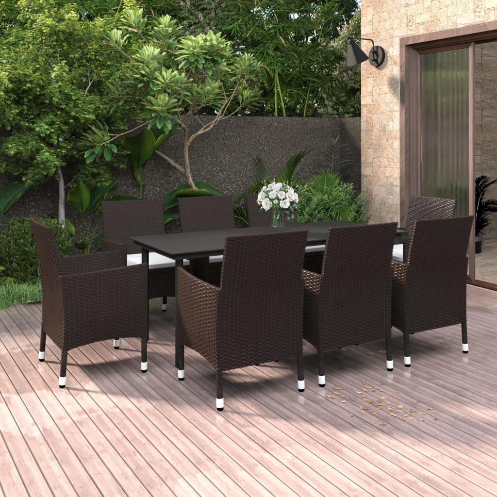 7-Delige Tuinset Met Kussens Poly Rattan En Glas