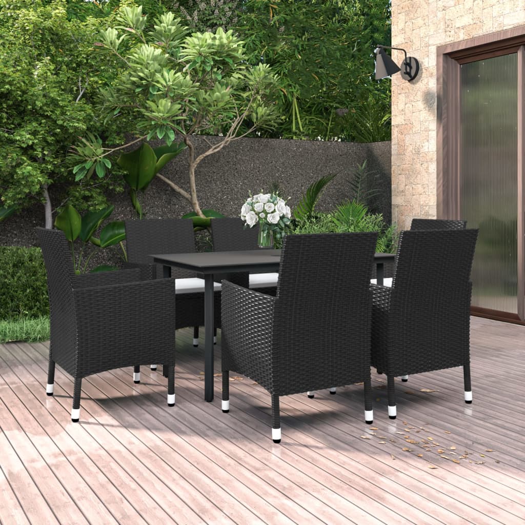 7-Delige Tuinset Met Kussens Poly Rattan En Glas