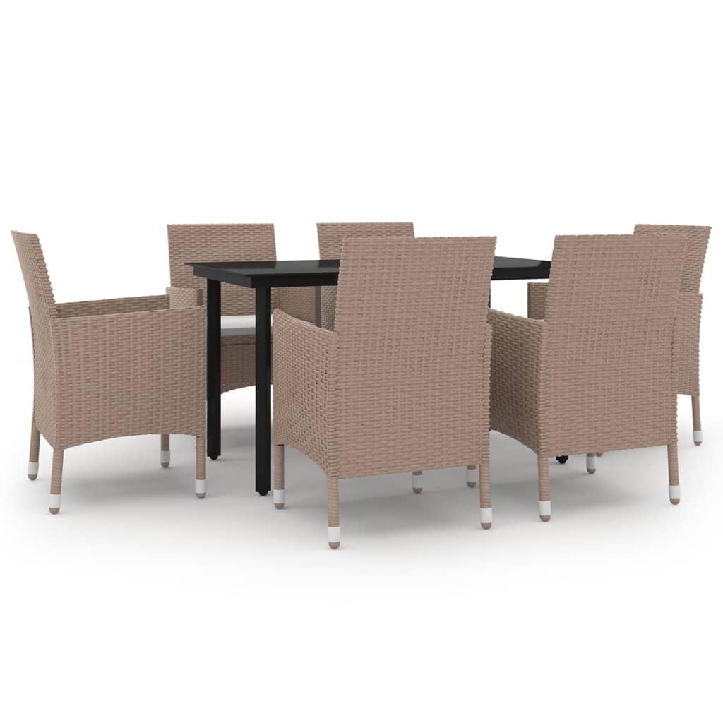 7-Delige Tuinset Met Kussens Poly Rattan En Glas