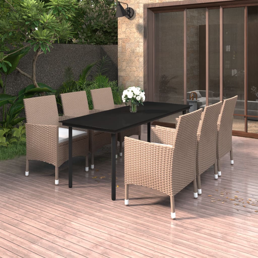 7-Delige Tuinset Met Kussens Poly Rattan En Glas