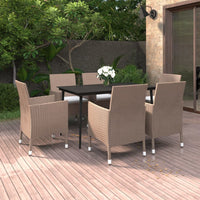 7-Delige Tuinset Met Kussens Poly Rattan En Glas