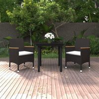 3-Delige Tuinset Met Kussens Poly Rattan En Glas