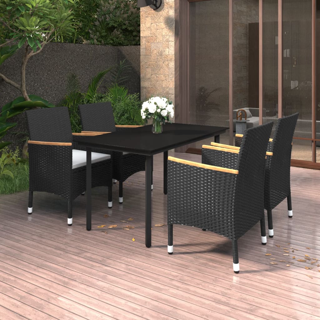 3-Delige Tuinset Met Kussens Poly Rattan En Glas