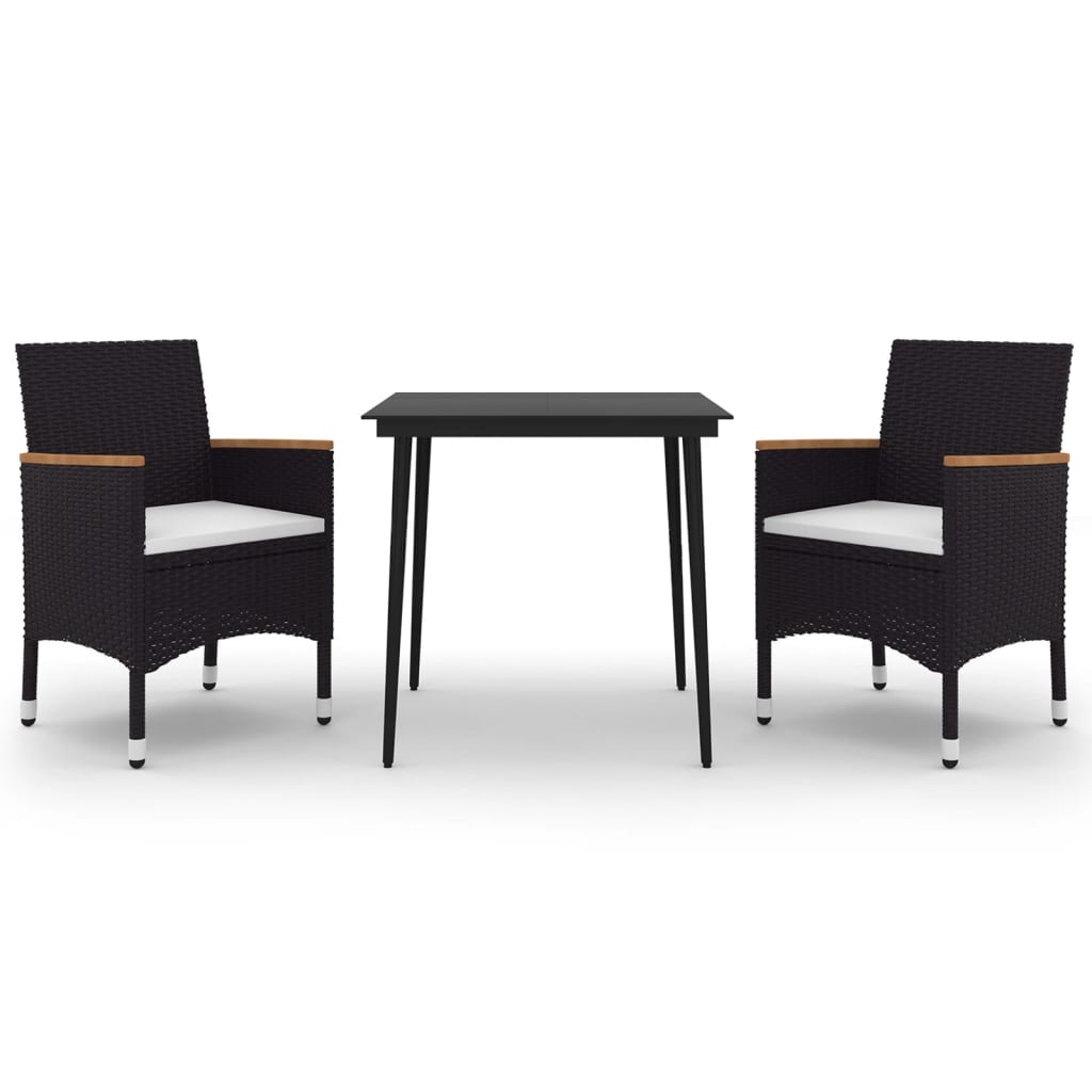 3-Delige Tuinset Met Kussens Poly Rattan En Glas