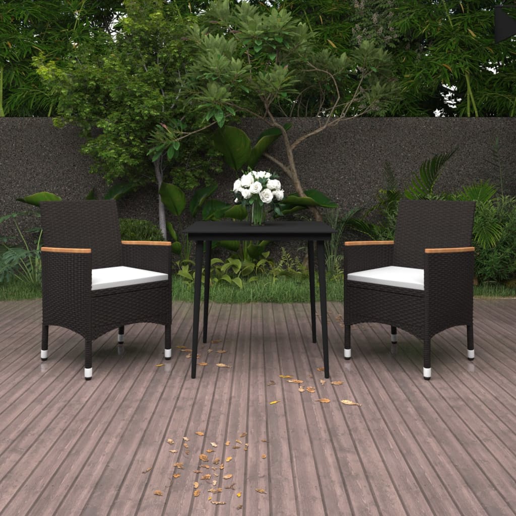 3-Delige Tuinset Met Kussens Poly Rattan En Glas