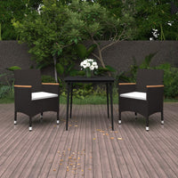 3-Delige Tuinset Met Kussens Poly Rattan En Glas