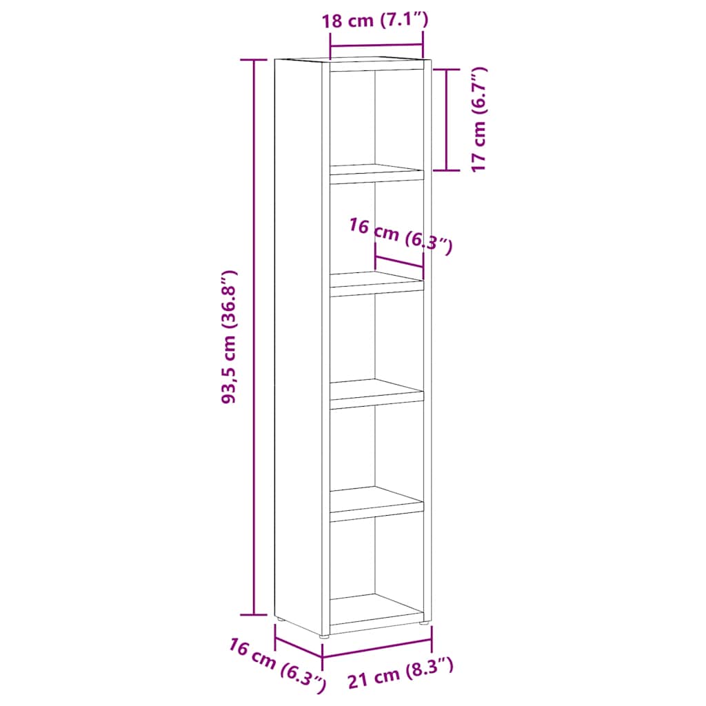 Cd-Kasten 21X16X93,5 Cm Bewerkt Hout Kleurig