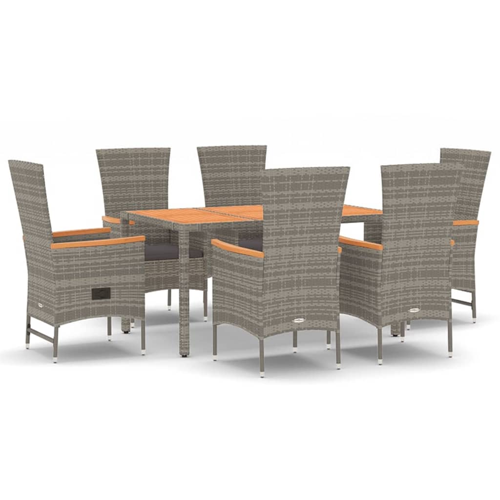 7-Delige Tuinset Met Kussens Poly Rattan Grijs