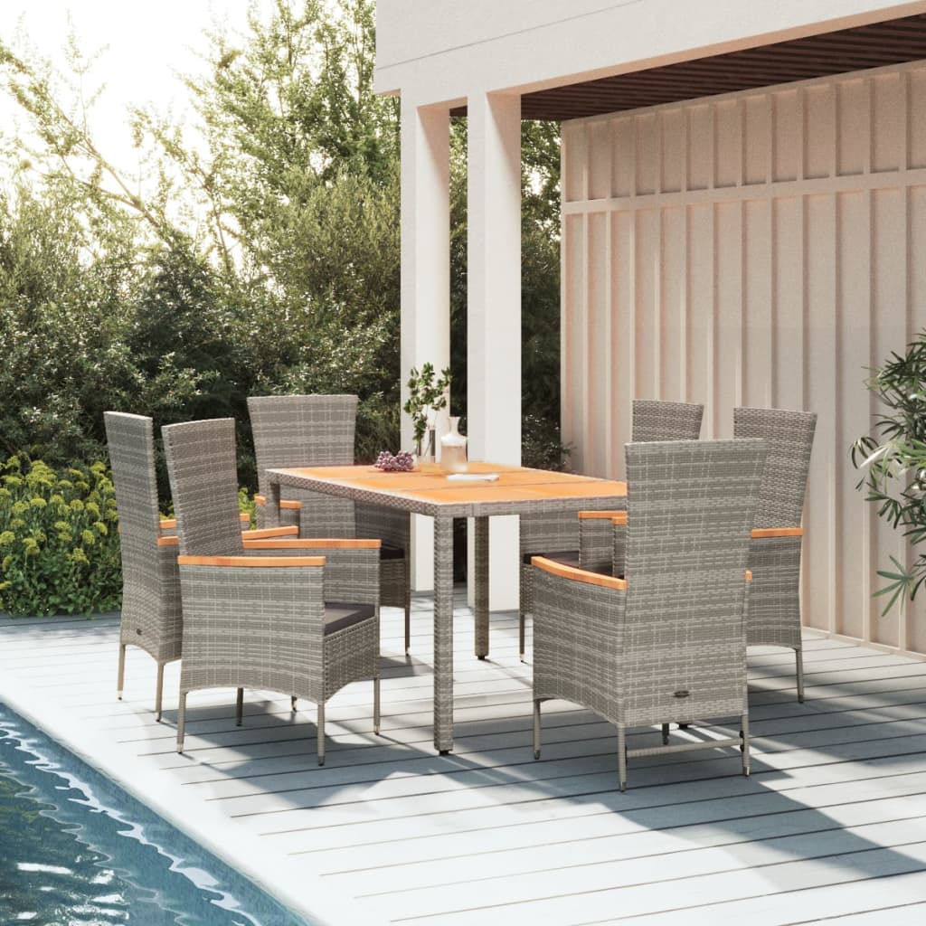 7-Delige Tuinset Met Kussens Poly Rattan Grijs