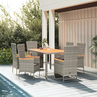 7-Delige Tuinset Met Kussens Poly Rattan Grijs