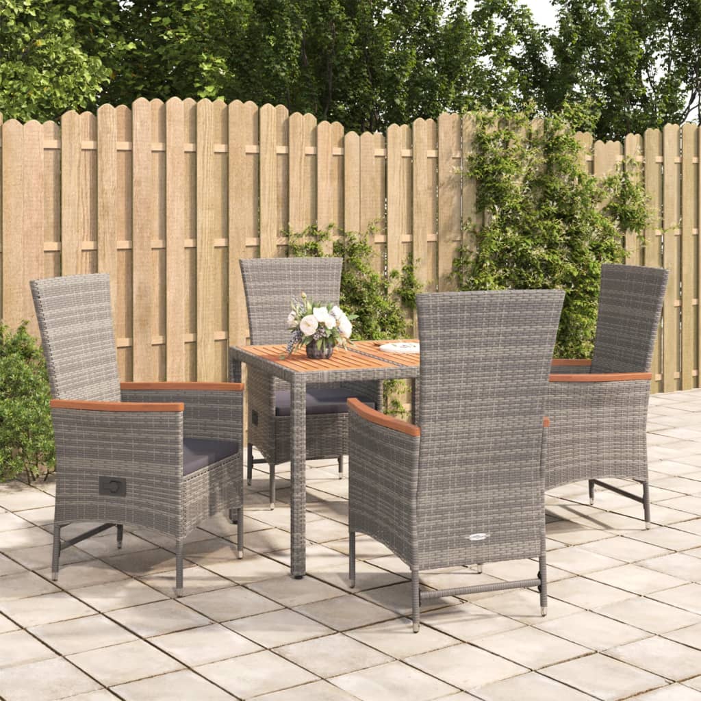 5-Delige Tuinset Met Kussens Poly Rattan Grijs