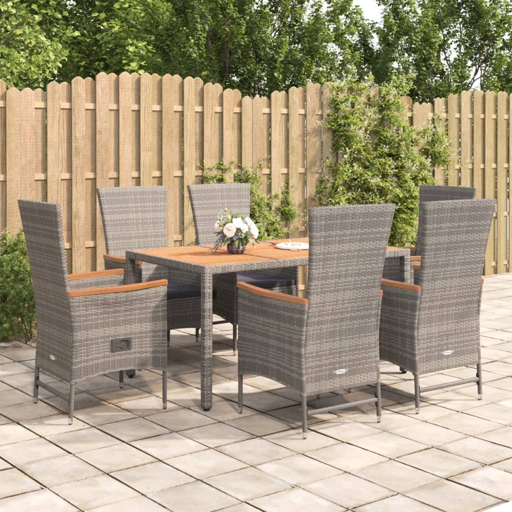 7-Delige Tuinset Met Kussens Poly Rattan Grijs