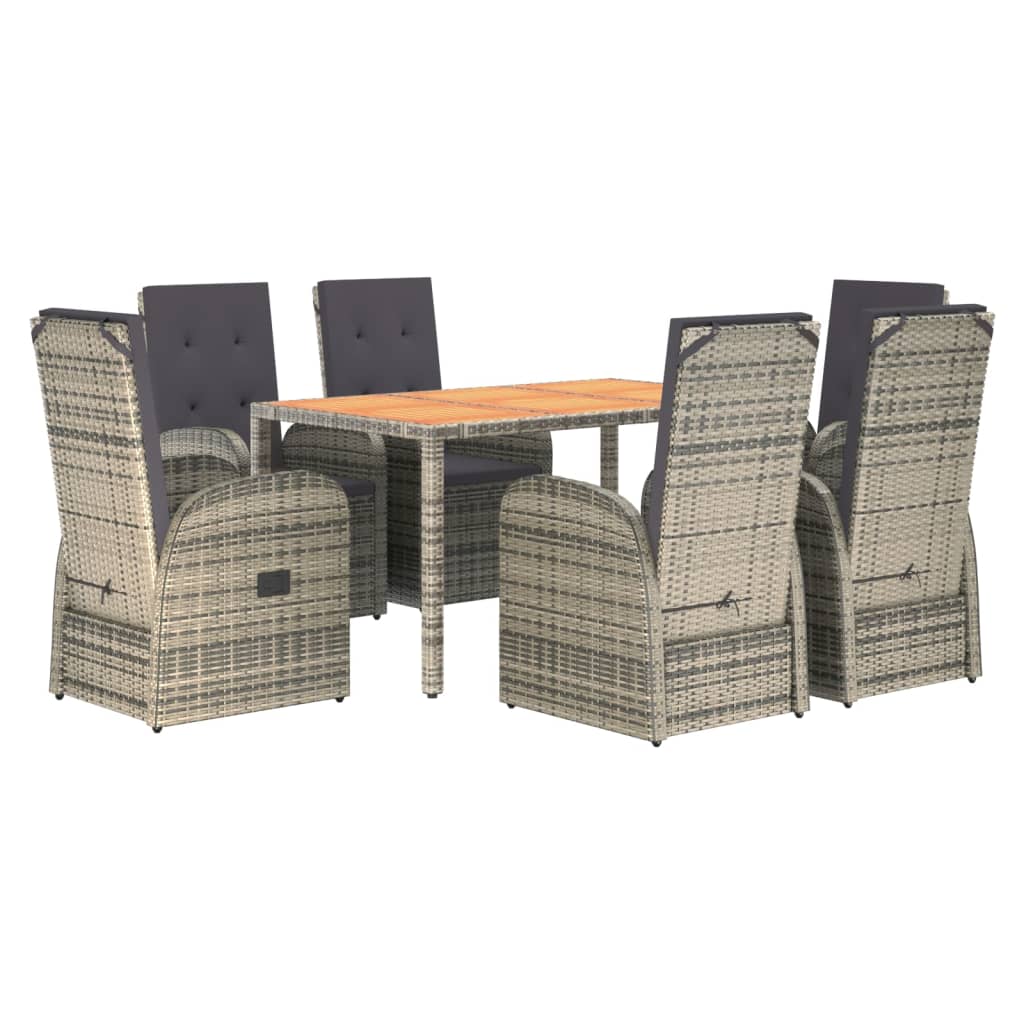 7-Delige Tuinset Met Kussens Poly Rattan Grijs