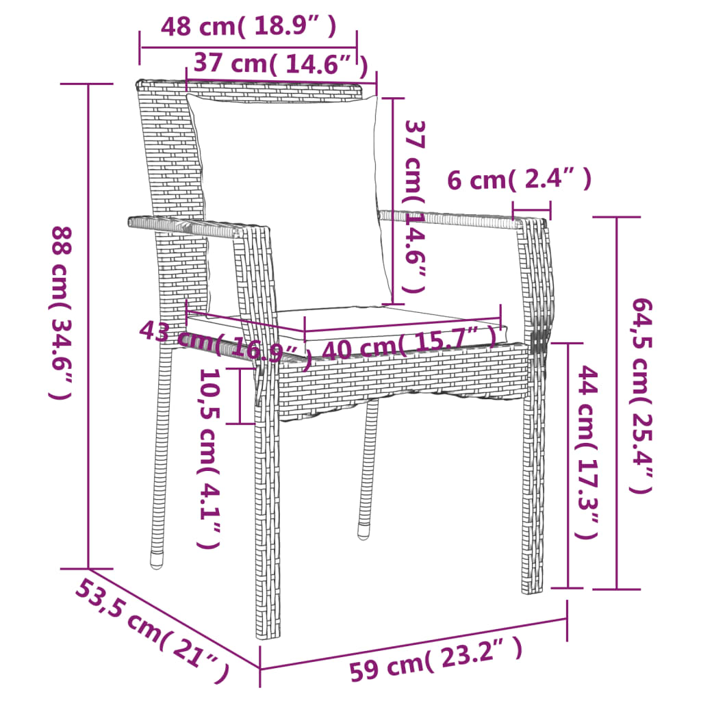 3-Delige Tuinset Met Kussens Poly Rattan