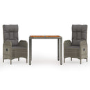 3-Delige Tuinset Met Kussens Poly Rattan Grijs