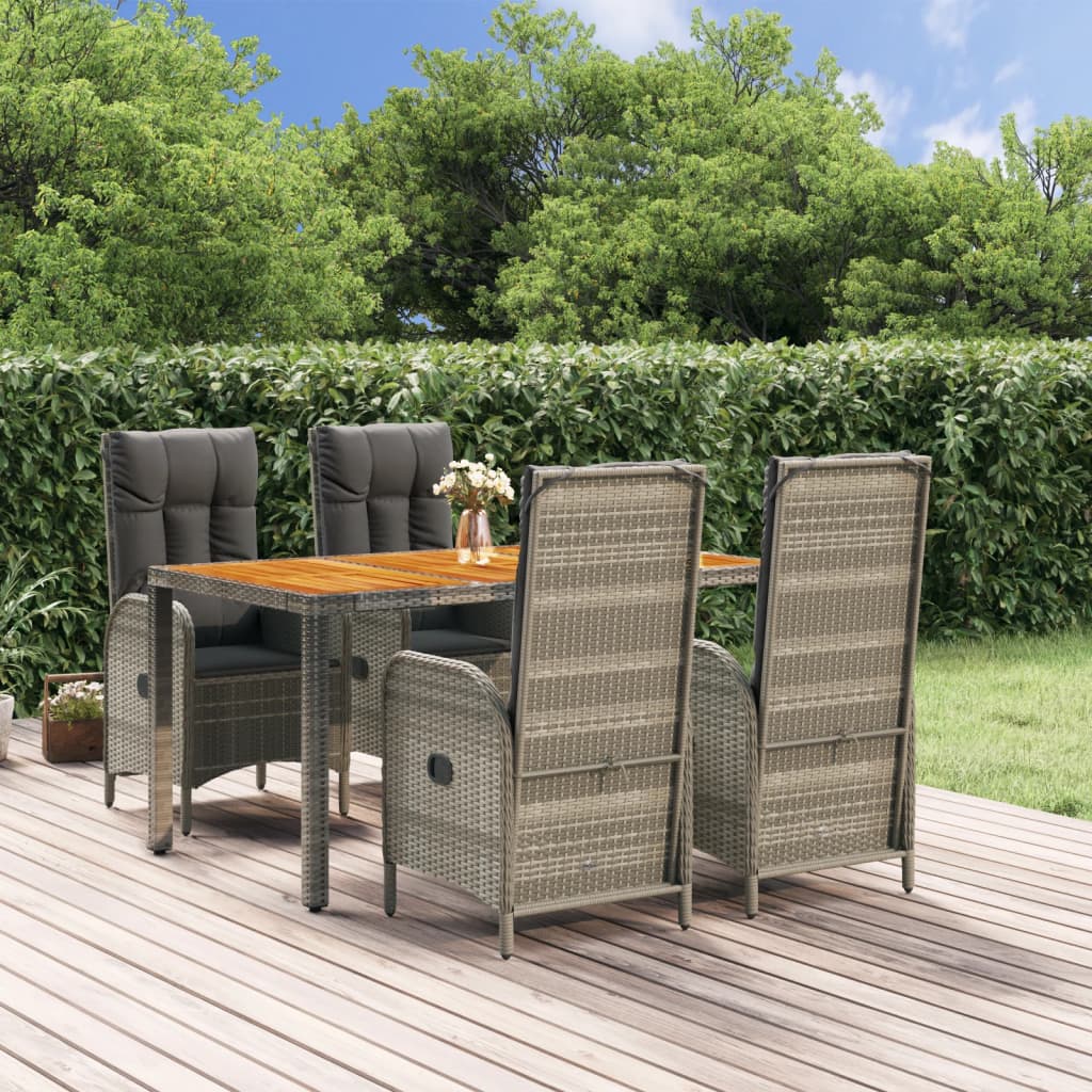 5-Delige Tuinset Met Kussens Poly Rattan Grijs