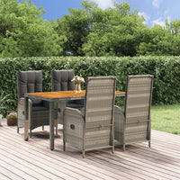 5-Delige Tuinset Met Kussens Poly Rattan Grijs