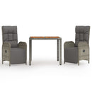 3-Delige Tuinset Met Kussens Poly Rattan Grijs