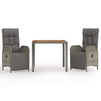 3-Delige Tuinset Met Kussens Poly Rattan Grijs