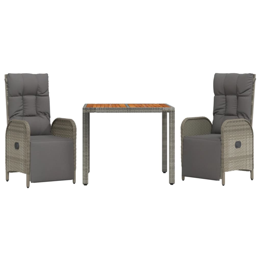 3-Delige Tuinset Met Kussens Poly Rattan Grijs