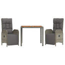 3-Delige Tuinset Met Kussens Poly Rattan Grijs