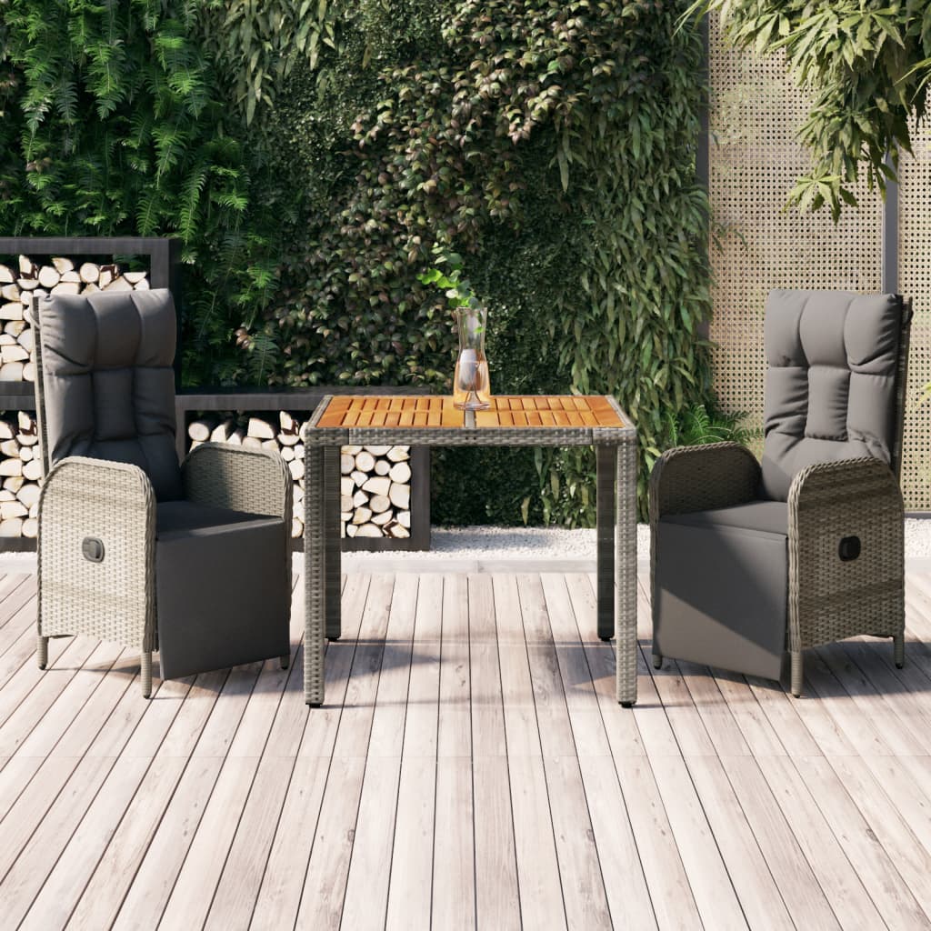 3-Delige Tuinset Met Kussens Poly Rattan Grijs