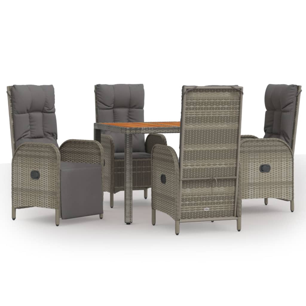 5-Delige Tuinset Met Kussens Poly Rattan Grijs
