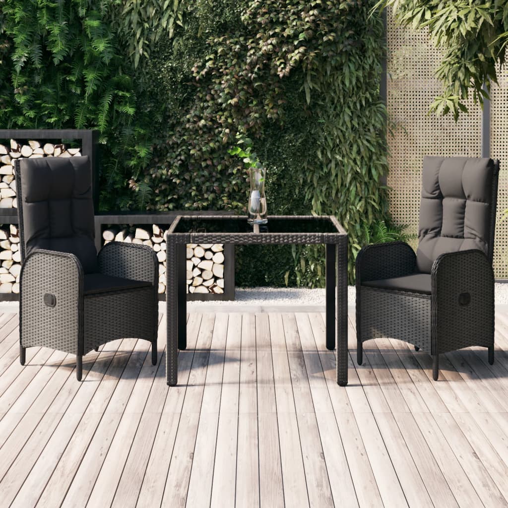 3-Delige Tuinset Met Kussens Poly Rattan Zwart