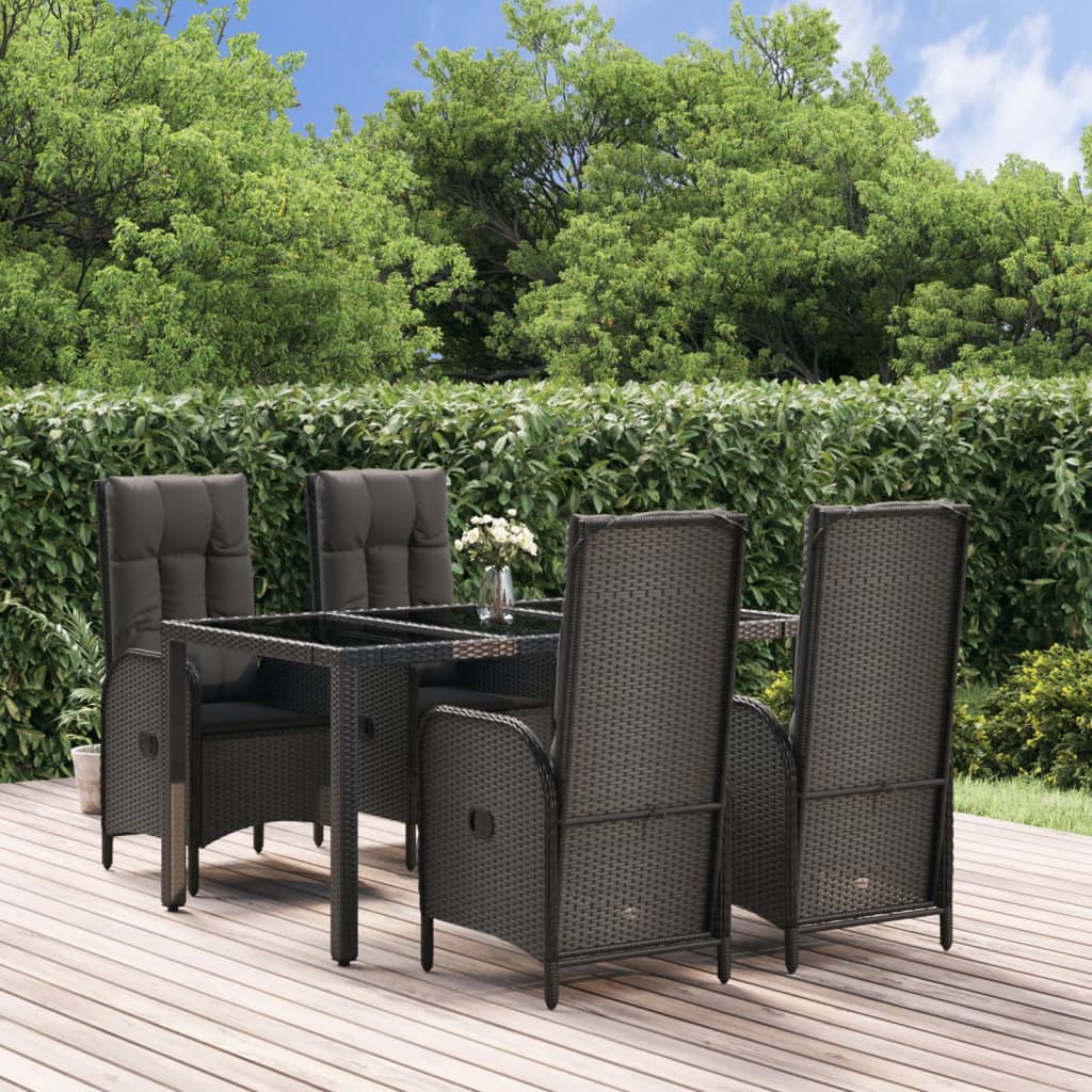 5-Delige Tuinset Met Kussens Poly Rattan Zwart