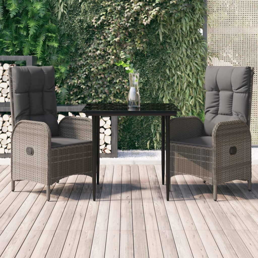 3-Delige Tuinset Met Kussens Poly Rattan Zwart En Grijs