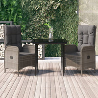 3-Delige Tuinset Met Kussens Poly Rattan Zwart En Grijs