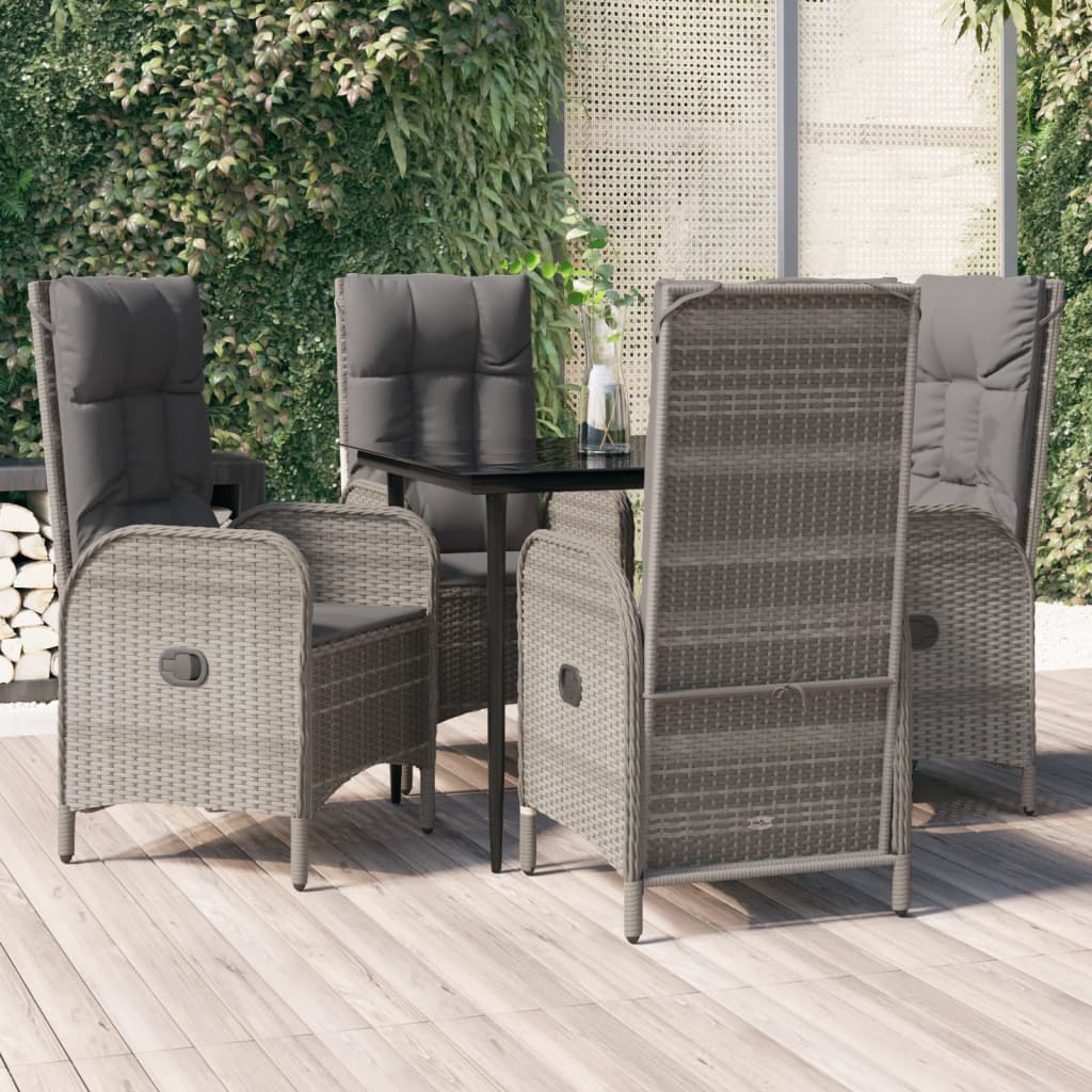 5-Delige Tuinset Met Kussens Poly Rattan Zwart En Grijs