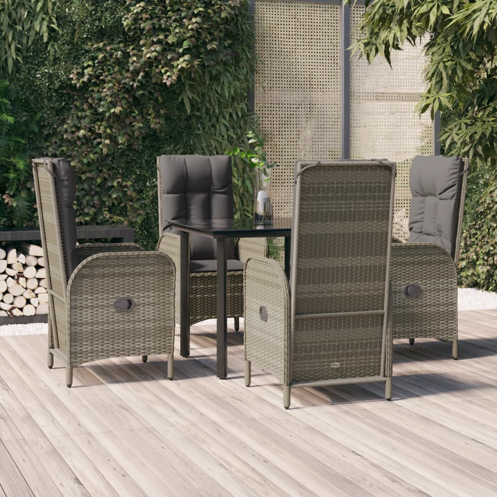 5-Delige Tuinset Met Kussens Poly Rattan Zwart En Grijs