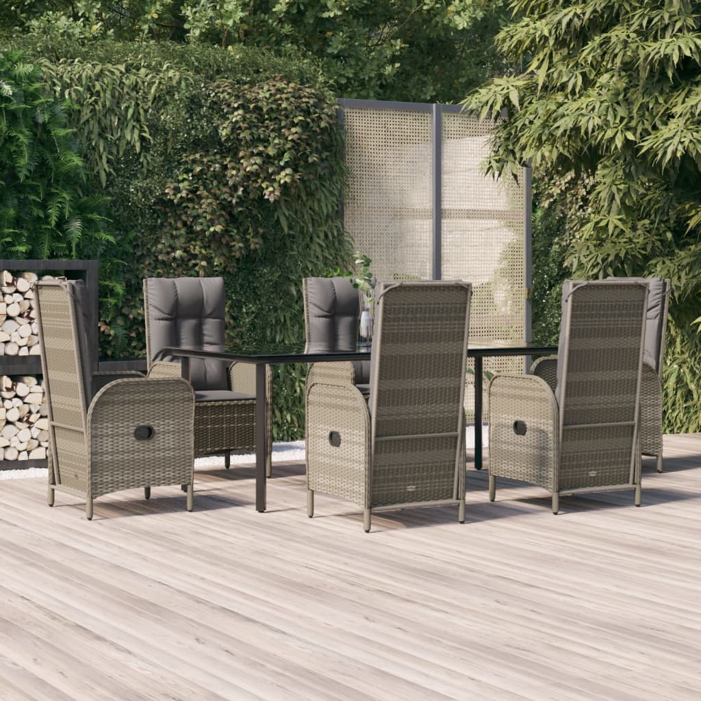 7-Delige Tuinset Met Kussens Poly Rattan Zwart En Grijs