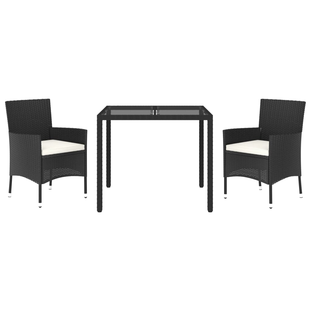 3-Delige Tuinset Met Kussens Poly Rattan Zwart