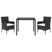 3-Delige Tuinset Met Kussens Poly Rattan Zwart