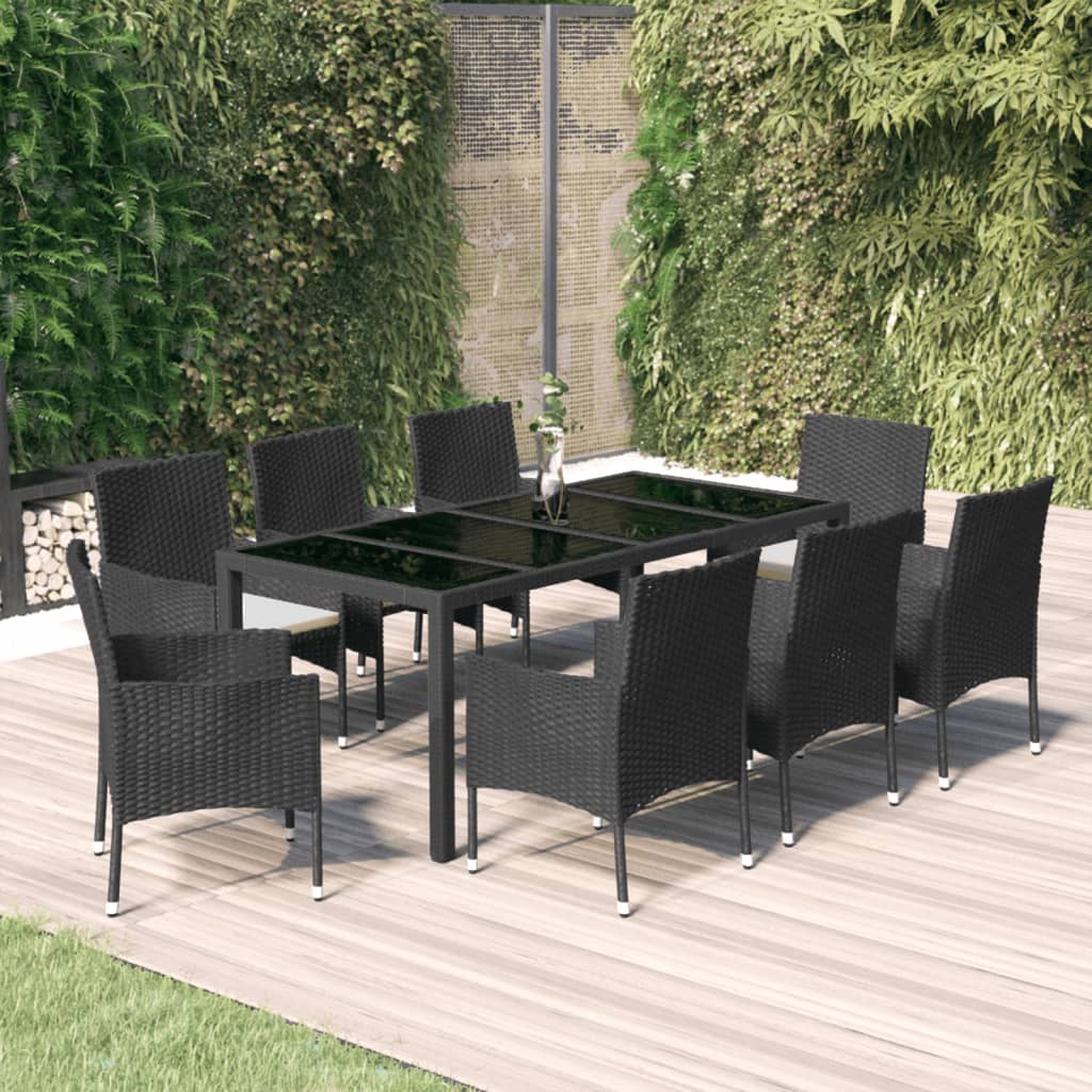 3-Delige Tuinset Met Kussens Poly Rattan Zwart