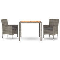 3-Delige Tuinset Met Kussens Poly Rattan Grijs