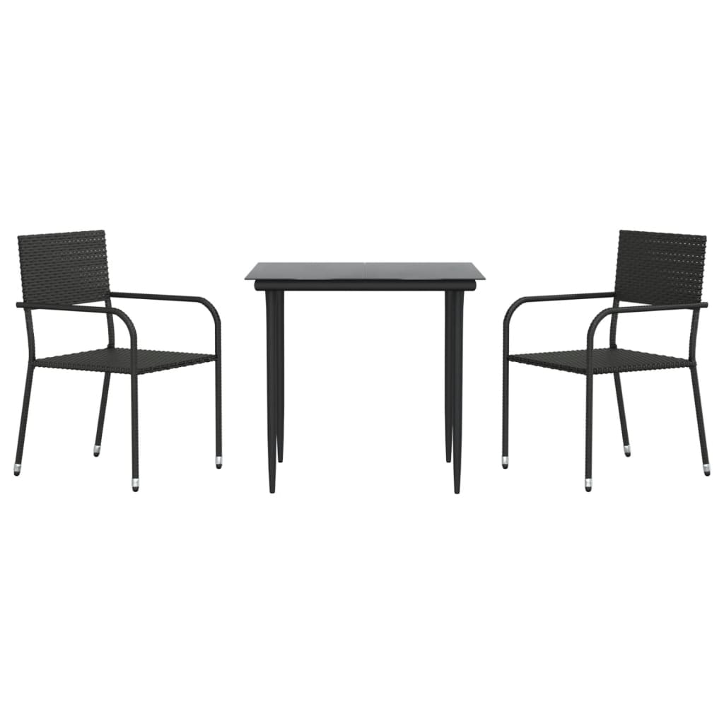 3-Delige Tuinset Poly Rattan En Staal Zwart