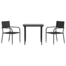 3-Delige Tuinset Poly Rattan En Staal Zwart