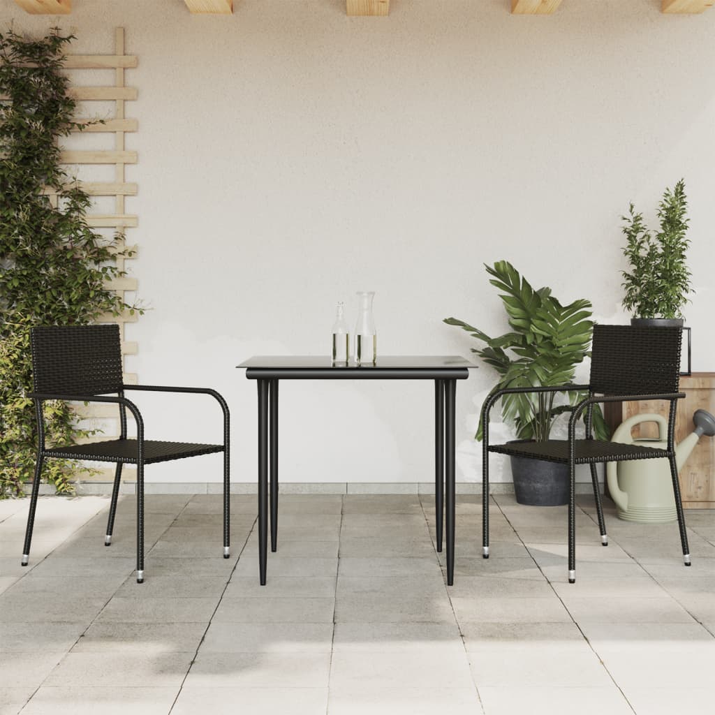 3-Delige Tuinset Poly Rattan En Staal Zwart