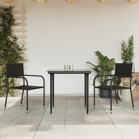 3-Delige Tuinset Poly Rattan En Staal Zwart