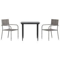 3-Delige Tuinset Poly Rattan En Staal Grijs En Zwart