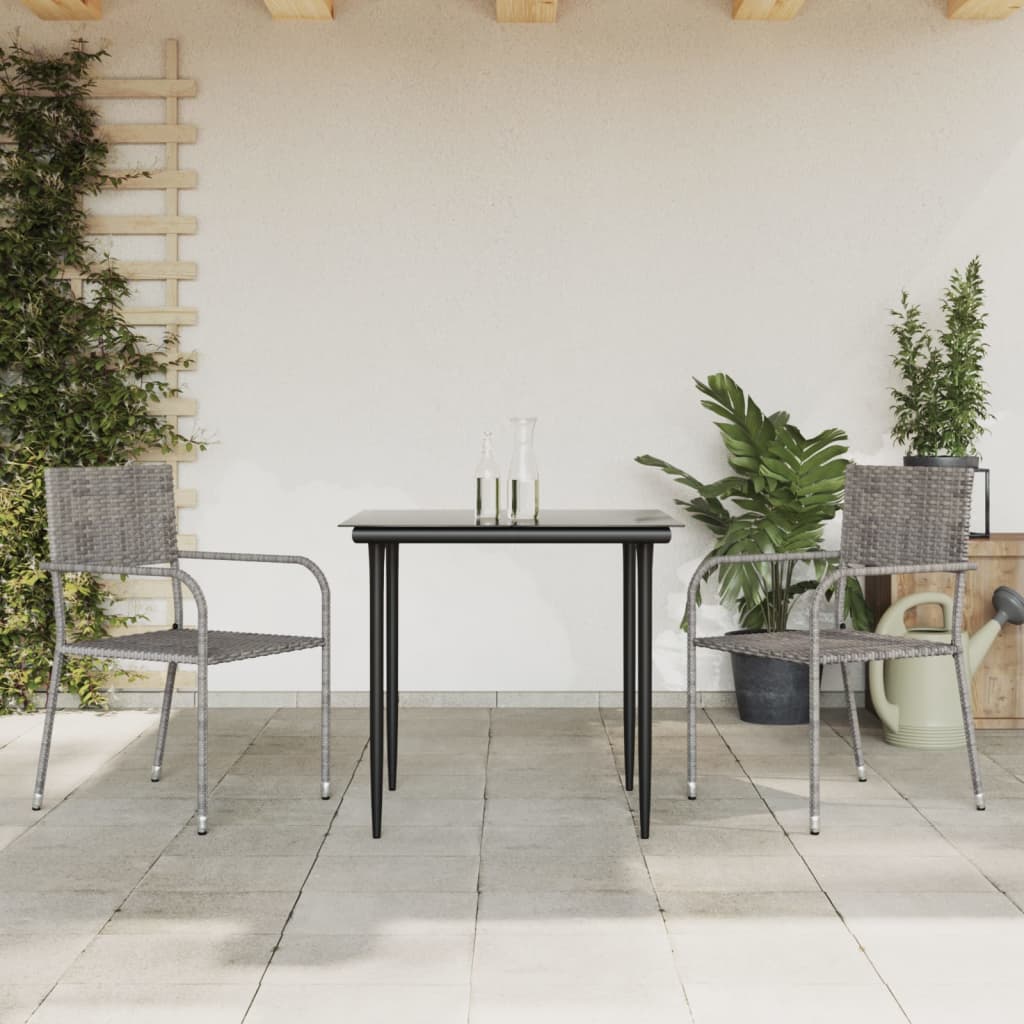 3-Delige Tuinset Poly Rattan En Staal Grijs En Zwart